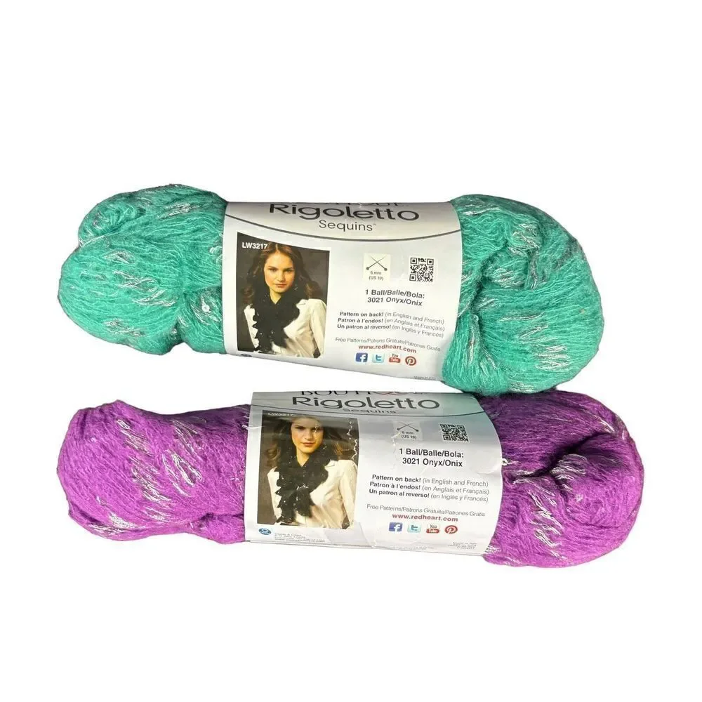 Red Heart Boutique Rigoletto Sequins Lot of 2 Balls Jade Magenta 4.4 oz New